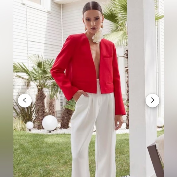 Zara Red Collarless Crop Blazer - Picture 5 of 16